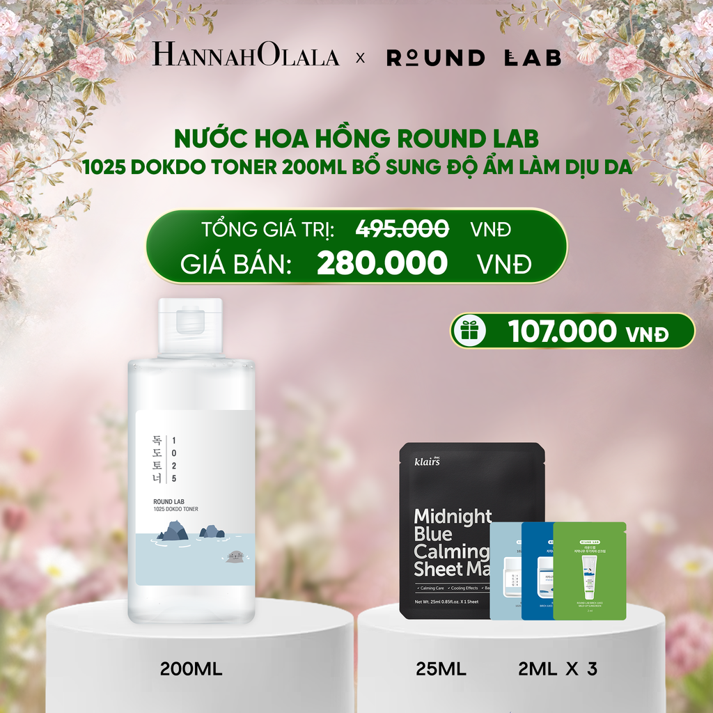 E475_DEAL 1: NƯỚC HOA HỒNG ROUND LAB 1025 DOKDO TONER 200ML BỔ SUNG ĐỘ ẨM LÀM DỊU DA 