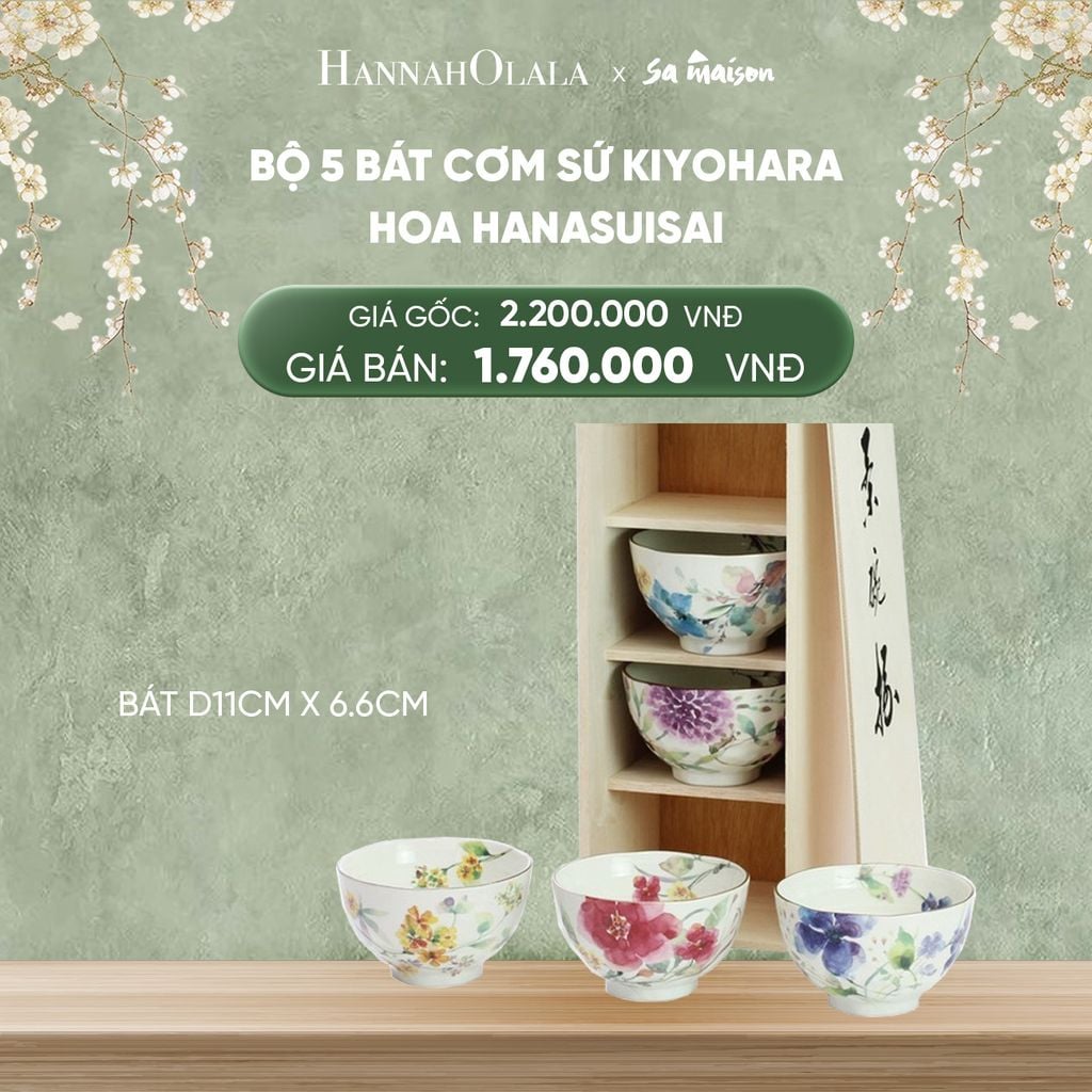  DEAL 10: BỘ 5 BÁT CƠM BẰNG SỨ HOA, KÍCH THƯỚC D11CM X 6.6CM. 