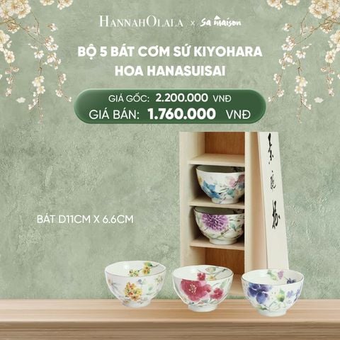  DEAL 10: BỘ 5 BÁT CƠM BẰNG SỨ HOA, KÍCH THƯỚC D11CM X 6.6CM. 
