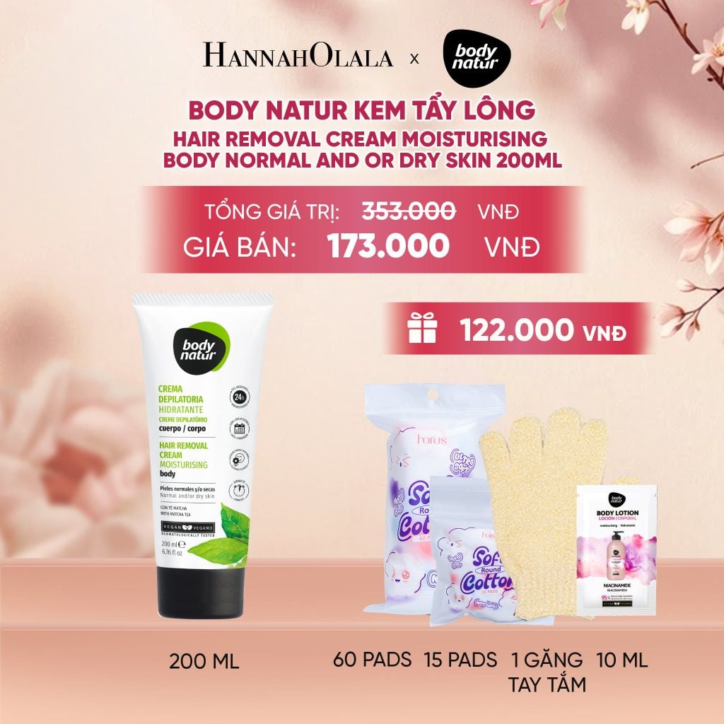  BODY NATUR KEM TẨY LÔNG HAIR REMOVAL CREAM MOISTURISING BODY NORMAL AND OR DRY SKIN 200ML - A1551 