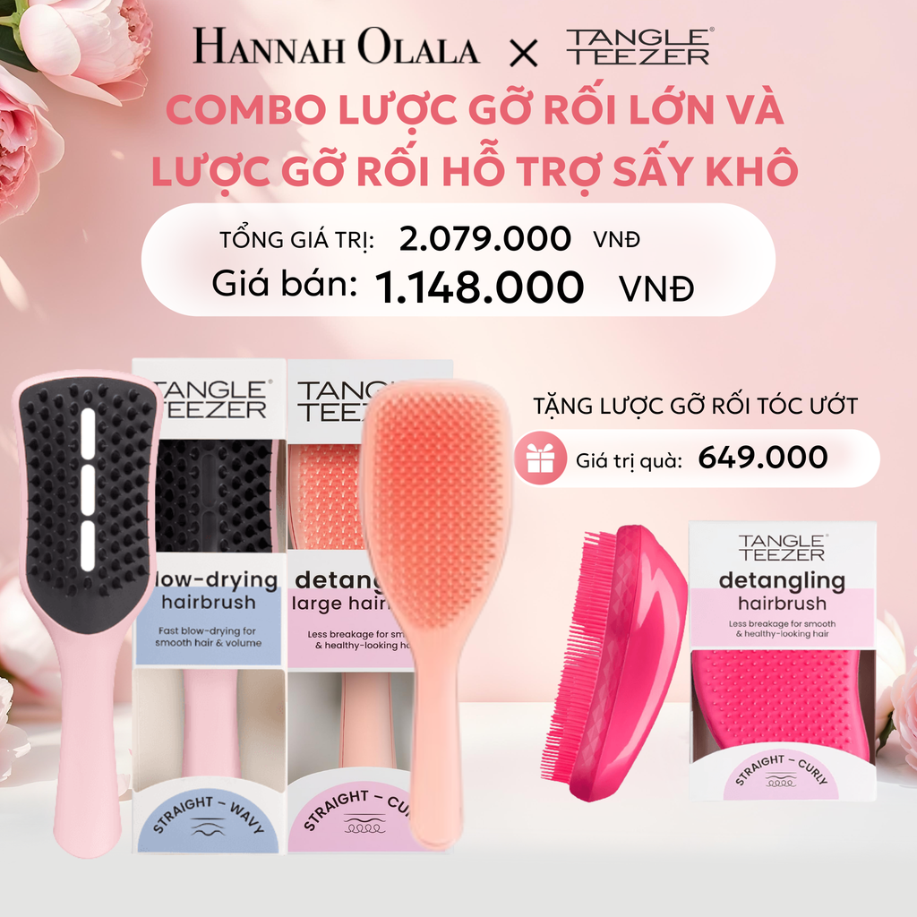  E640: DEAL 1: [MUA 2 TẶNG 1] LƯỢC GỠ RỐI DÀNH CHO TÓC KHÔ VÀ ƯỚT - TANGLE TEEZER STYLER BLACK + DETANGLE LARGE PINK TẶNG ORIGINAL LILAC 