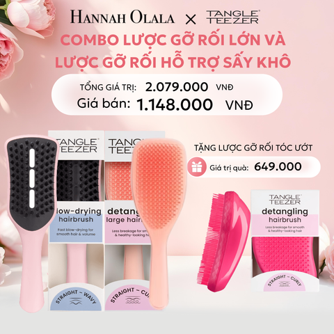  E640: DEAL 1: [MUA 2 TẶNG 1] LƯỢC GỠ RỐI DÀNH CHO TÓC KHÔ VÀ ƯỚT - TANGLE TEEZER STYLER BLACK + DETANGLE LARGE PINK TẶNG ORIGINAL LILAC 