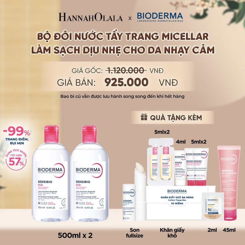  BỘ ĐÔI NƯỚC TẨY TRANG MICELLAR LÀM SẠCH DỊU NHẸ CHO DA NHẠY CẢM - A5030 