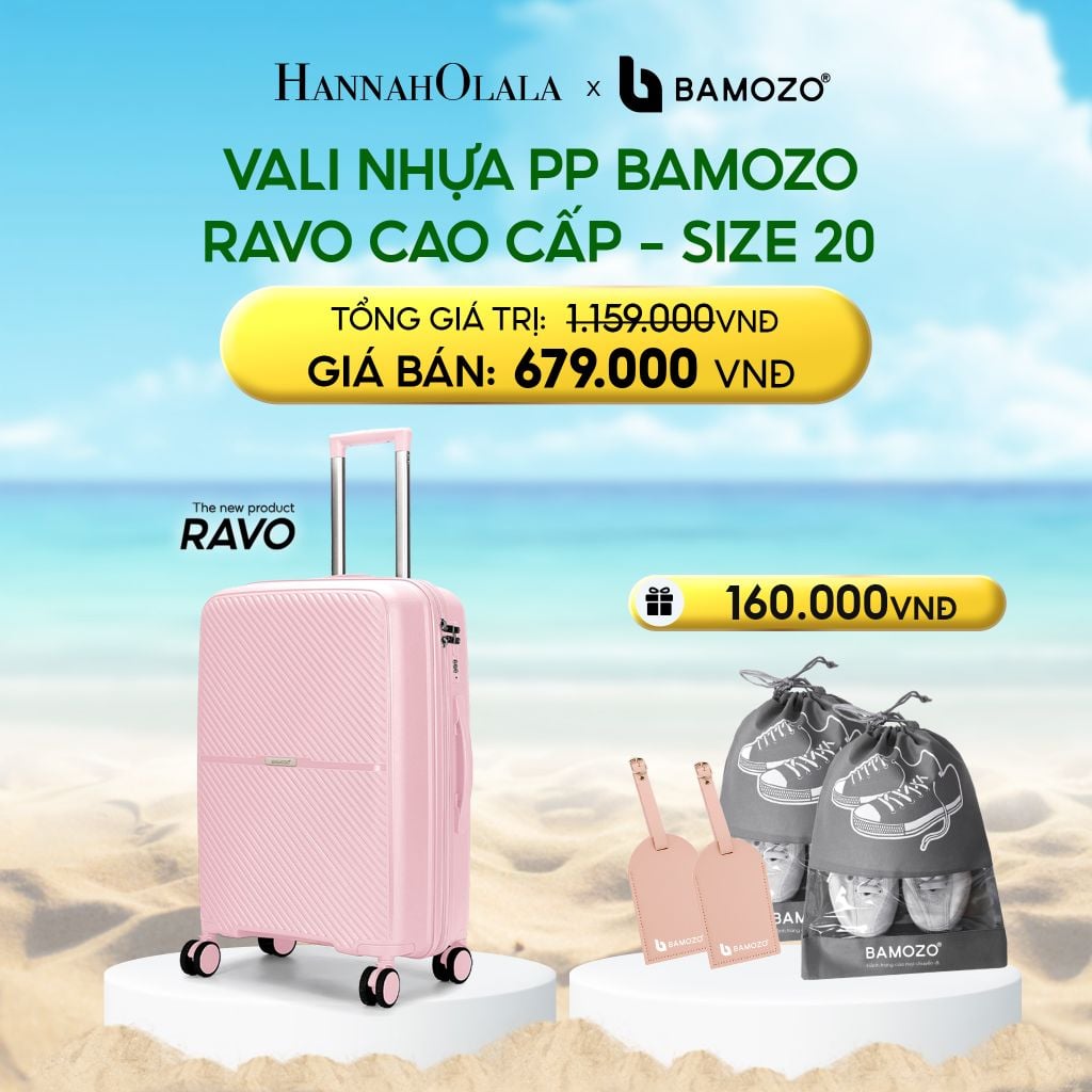  DEAL 6: VALI BAMOZO RAVO NHỰA PP CAO CẤP CHỐNG VỠ (TẶNG 2 THẺ TAG DA CHỐNG THẤT LẠC, 2 TÚI ĐỰNG GIÀY XÁM) 