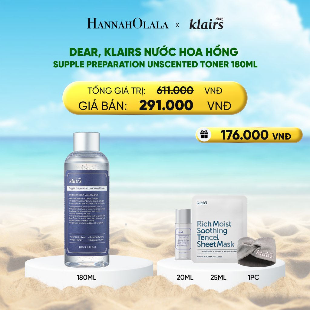  DEAR, KLAIRS NƯỚC HOA HỒNG SUPPLE PREPARATION UNSCENTED TONER 180ML 