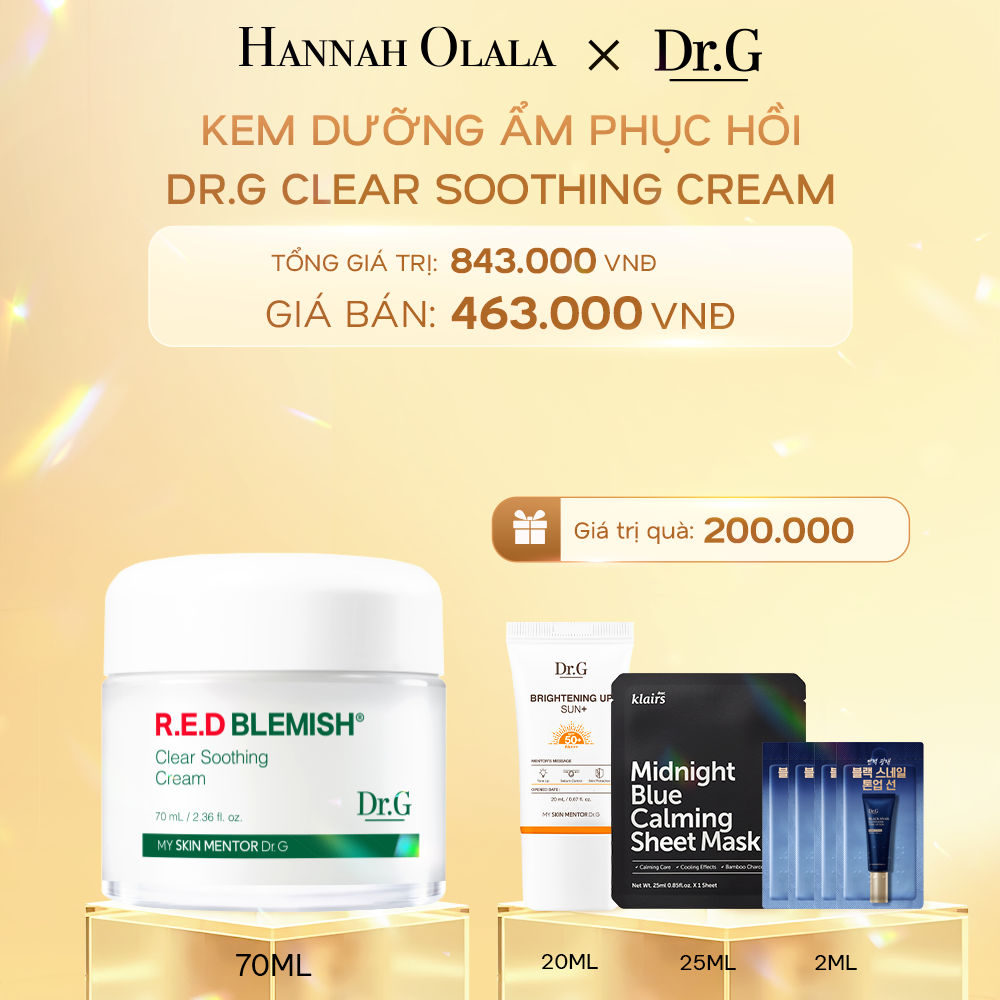  C964_DEAL 1: KEM DƯỠNG ẨM PHỤC HỒI DR.G CLEAR SOOTHING CREAM 70ML TẶNG KÈM 1 KEM CHỐNG NẮNG BRIGHTENING UP SUN+ 20ML 