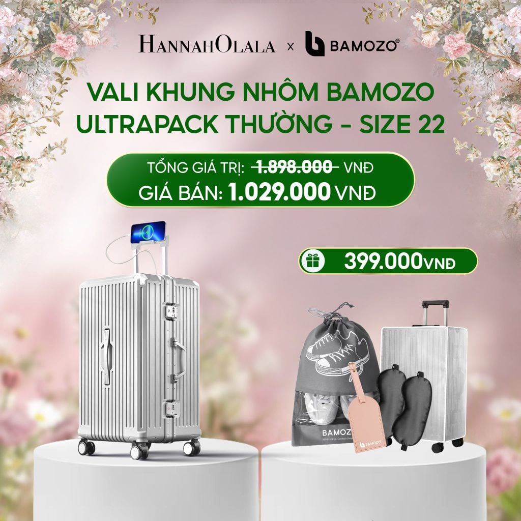  E1491_DEAL 4: VALI BAMOZO KHUNG NHÔM ULTRAPACK CAO CẤP (TẶNG BỌC VALI CC TRONG SUỐT + THẺ TAG DA CHỐNG THẤT LẠC+TÚI TOTE + TÚI ĐỰNG GIÀY 