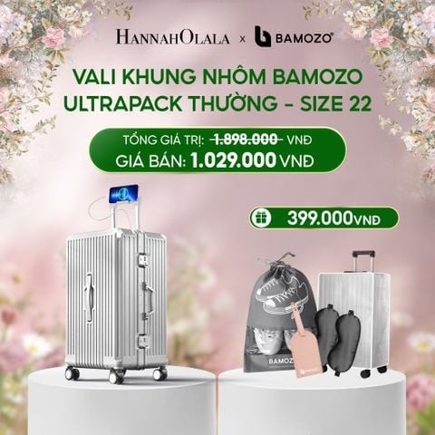  E1491_DEAL 4: VALI BAMOZO KHUNG NHÔM ULTRAPACK CAO CẤP (TẶNG BỌC VALI CC TRONG SUỐT + THẺ TAG DA CHỐNG THẤT LẠC+TÚI TOTE + TÚI ĐỰNG GIÀY 