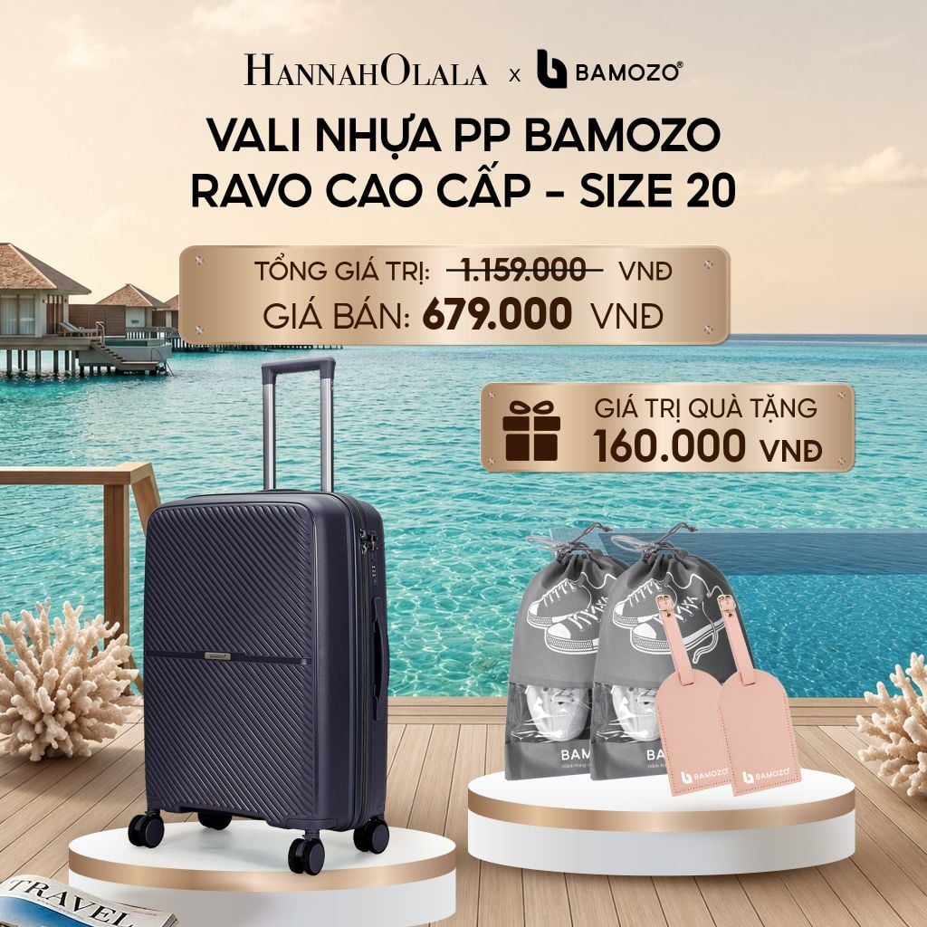  VALI BAMOZO RAVO NHỰA PP CAO CẤP CHỐNG VỠ (TẶNG 2 THẺ TAG DA CHỐNG THẤT LẠC, 2 TÚI ĐỰNG GIÀY XÁM)_ D1973 