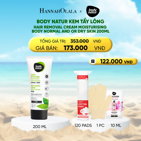  DEAL 1: BODY NATUR KEM TẨY LÔNG HAIR REMOVAL CREAM MOISTURISING BODY NORMAL AND OR DRY SKIN 200ML 