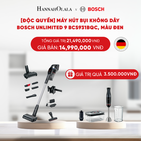  B20_DEAL 1:  [ĐỘC QUYỀN] MÁY HÚT BỤI KHÔNG DÂY BOSCH UNLIMITED 9 BCS931BQC, MÀU ĐEN 
