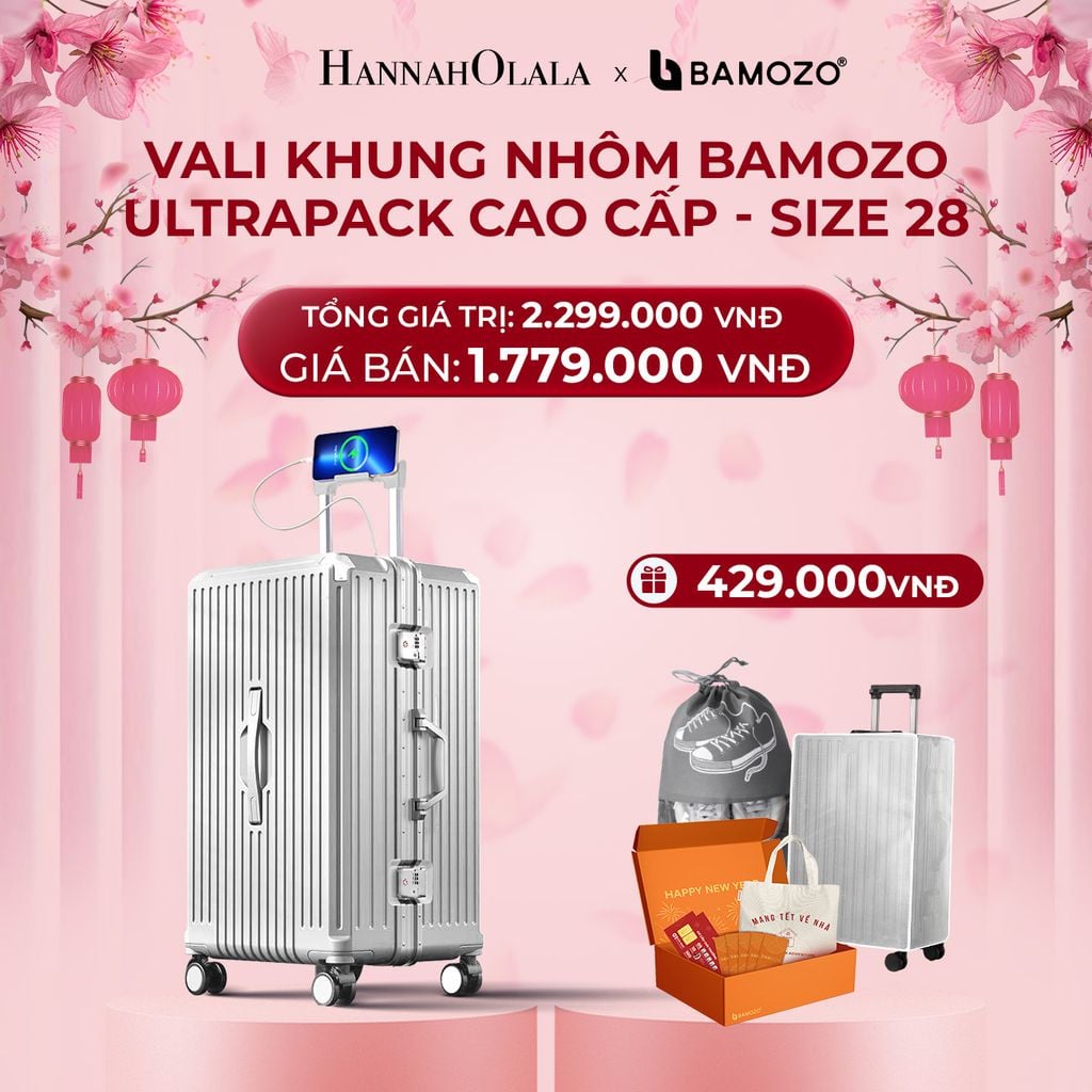  DEAL 4: VALI BAMOZO KHUNG NHÔM ULTRAPACK CAO CẤP (TẶNG BỌC VALI CC TRONG SUỐT + HỘP QUÀ TẾT + TÚI ĐỰNG GIÀY 