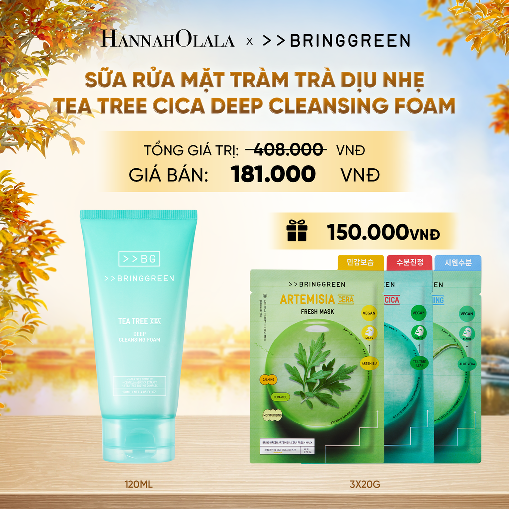  SỮA RỬA MẶT TRÀM TRÀ BRING GREEN TEA TREE CICA DEEP CLEANSING FOAM 120ML - E523 
