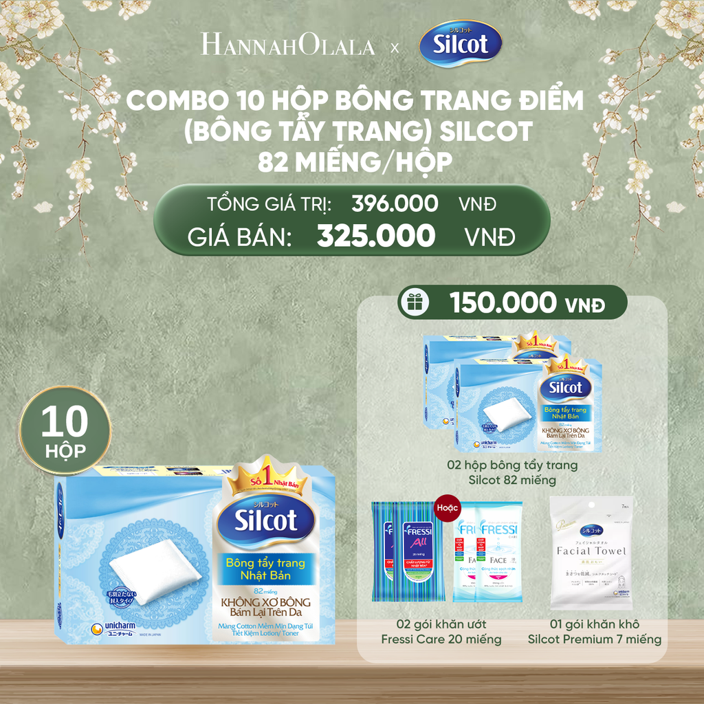  DEAL 1: COMBO 10 HỘP BÔNG TRANG ĐIỂM (BÔNG TẨY TRANG) SILCOT 82 MIẾNG/HỘP 