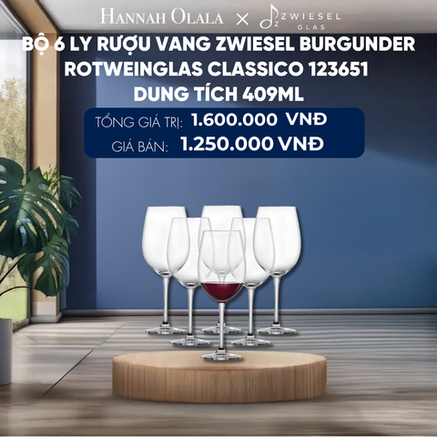  BỘ 6 LY RƯỢU VANG ZWIESEL BURGUNDER ROTWEINGLAS CLASSICO 123651 DUNG TÍCH 409ML 