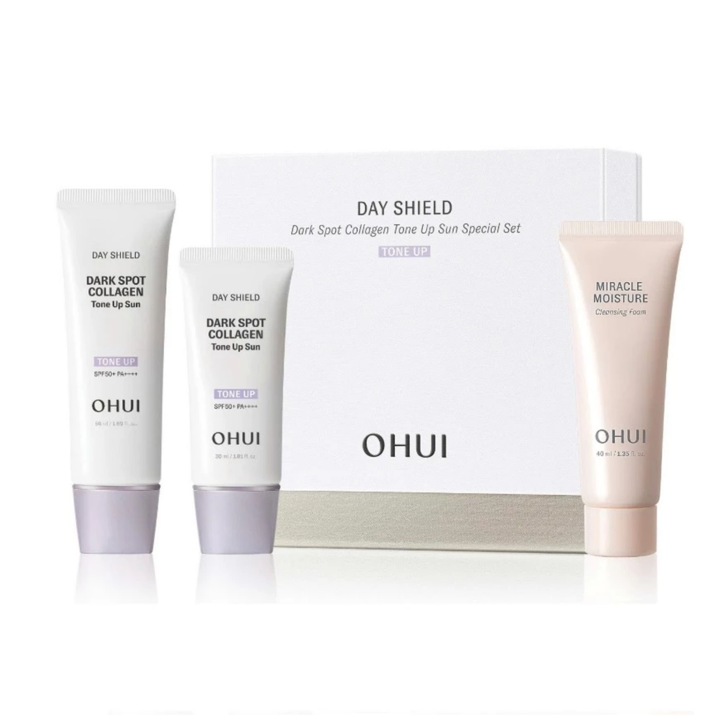  MỚI - BỘ KEM CHỐNG NẮNG NÂNG TÔNG TÍM CHỨA COLLAGEN OHUI DAY SHIELD DARK SPOT COLLAGEN TONE UP SUN SPF50+ / PA++++ 