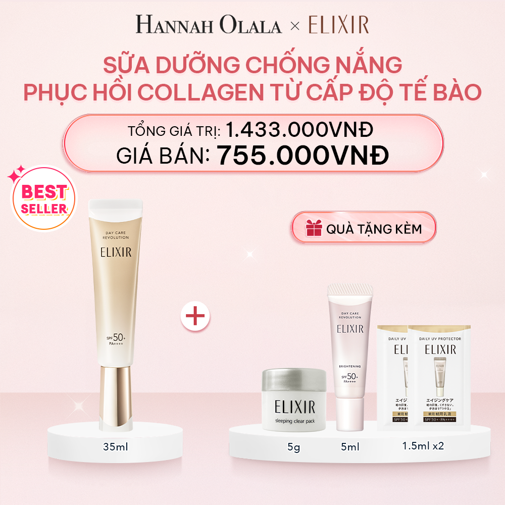  BU_[THẾ HỆ MỚI] SỮA CHỐNG NẮNG PHỤC HỒI COLLAGEN TỪ CẤP ĐỘ TẾ BÀO ELIXIR DAY CARE REVOLUTION SPF50+ 35ML 