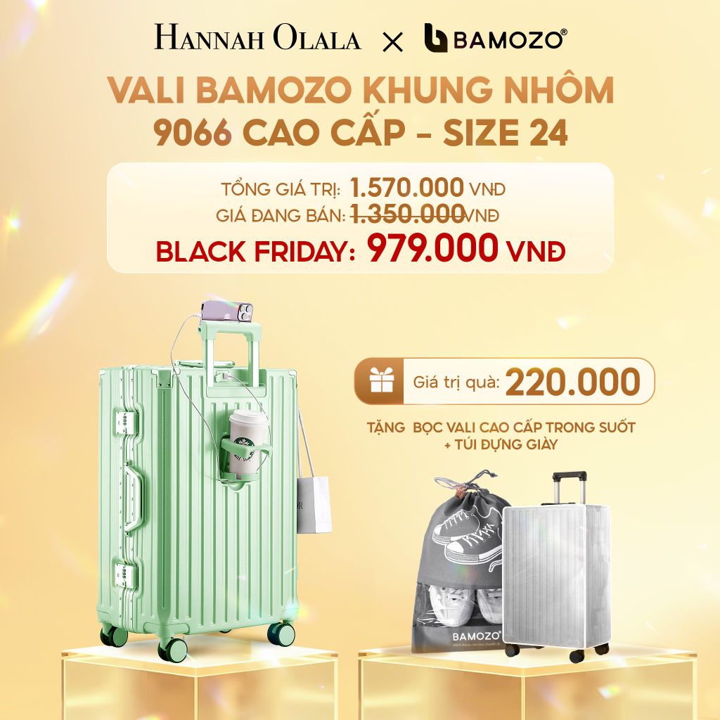  DEAL 2: VALI BAMOZO KHUNG NHÔM 9066 BẢN CAO CẤP (TẶNG BỌC VALI CC TRONG SUỐT + TÚI ĐỰNG GIÀY) 