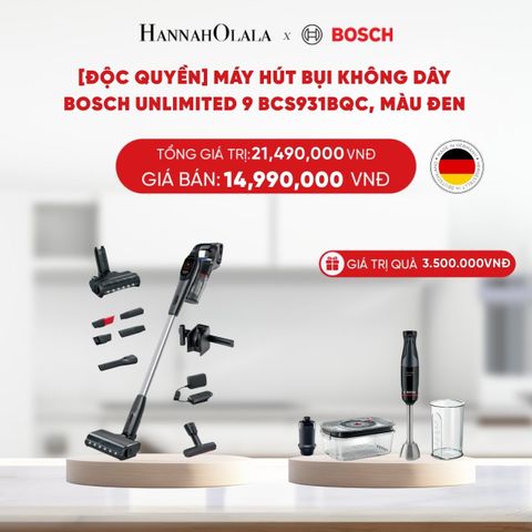  DEAL 1:  [ĐỘC QUYỀN] MÁY HÚT BỤI KHÔNG DÂY BOSCH UNLIMITED 9 BCS931BQC, MÀU ĐEN 