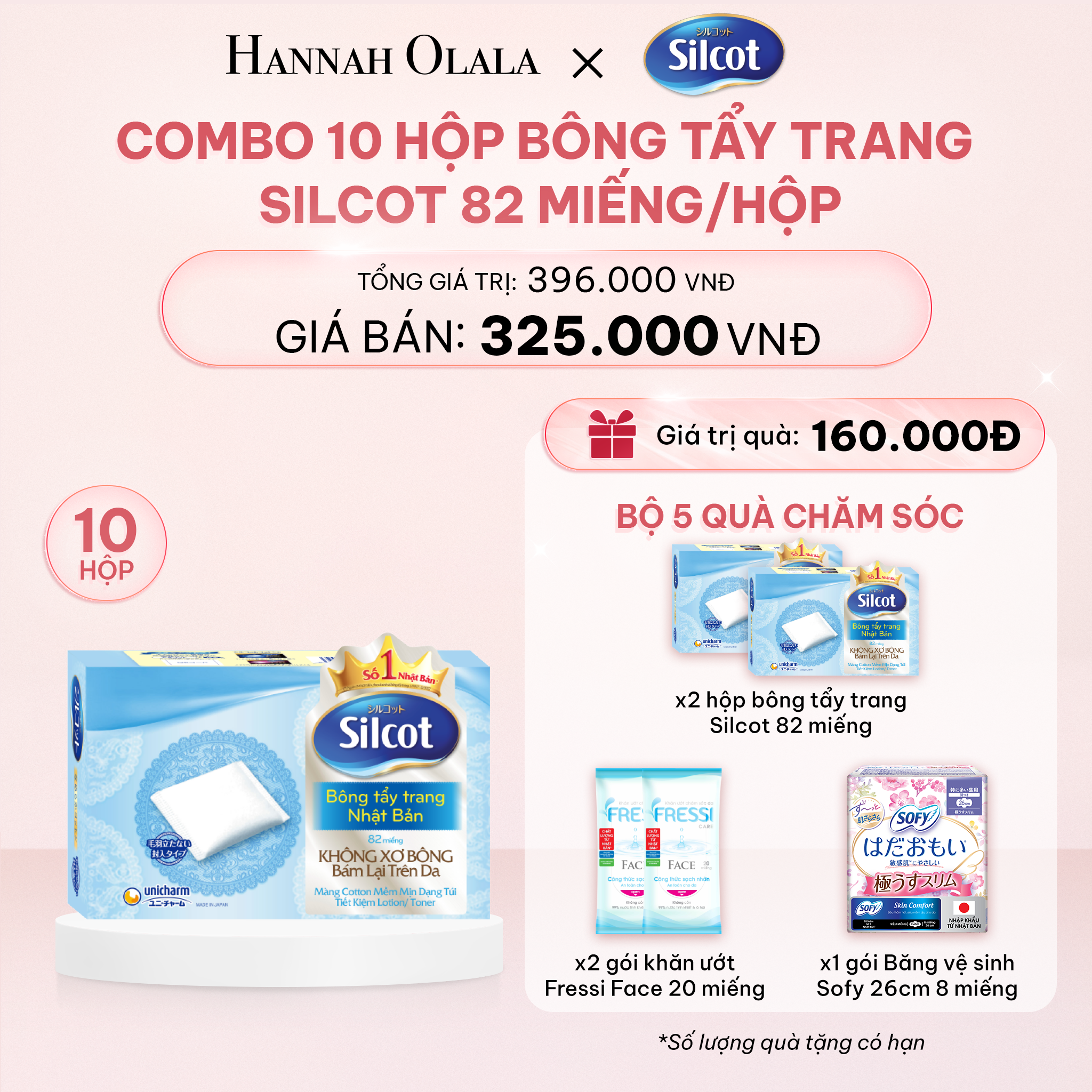  E736_DEAL 1: COMBO 10 HỘP BÔNG TRANG ĐIỂM (BÔNG TẨY TRANG) SILCOT 82 MIẾNG/HỘP 