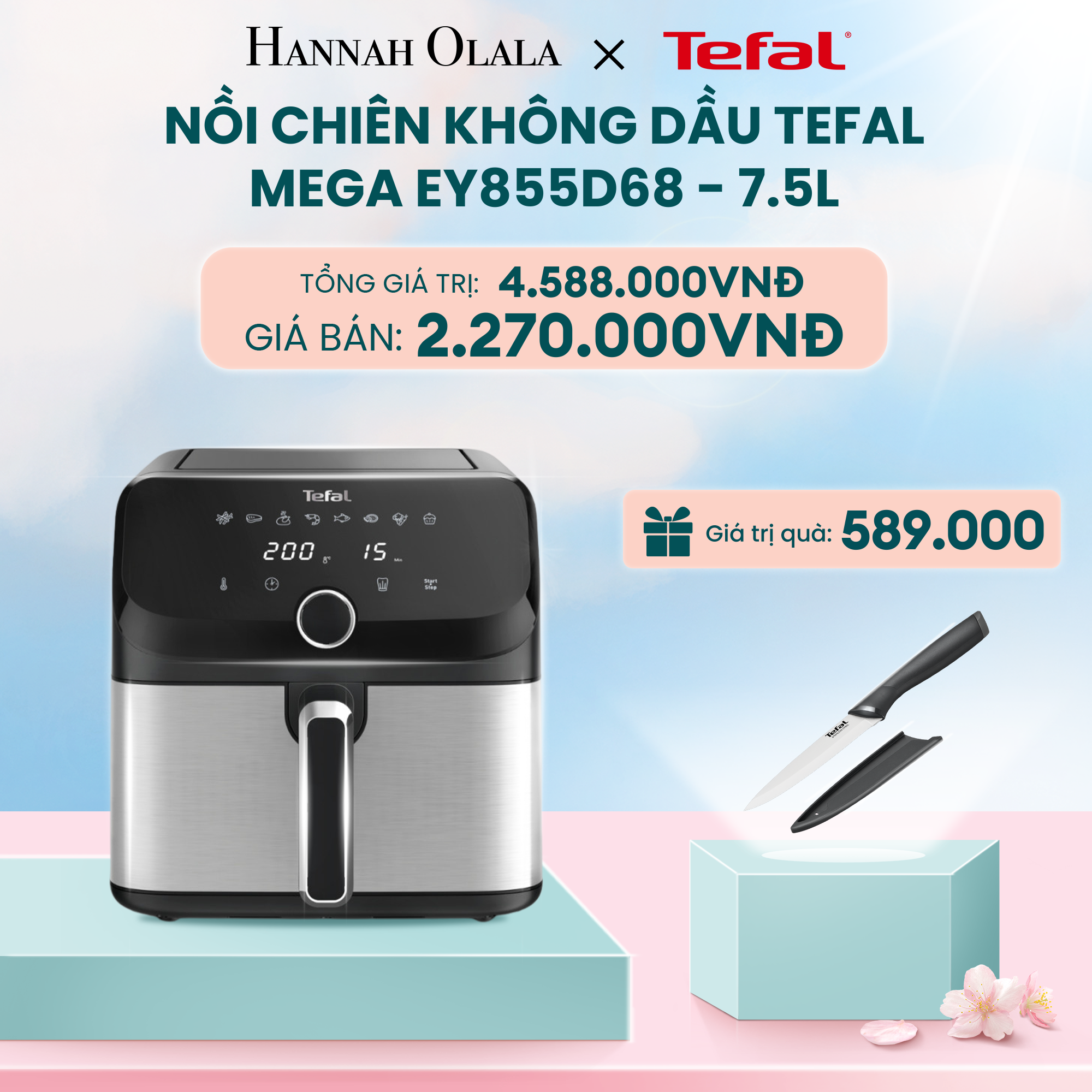  DEAL 1: NỒI CHIÊN KHÔNG DẦU TEFAL MEGA EY855D68 - 7.5L 