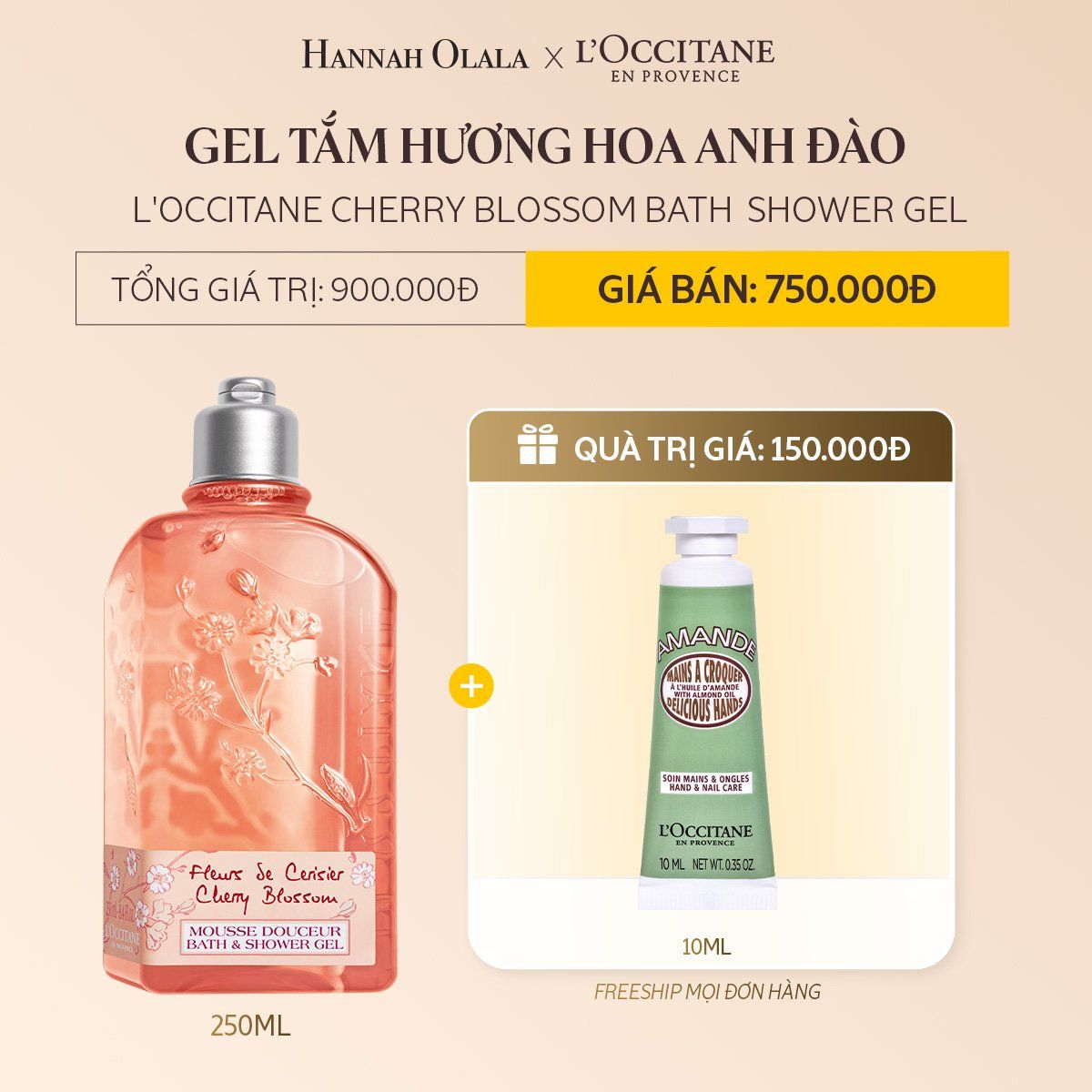  DEAL 1A: GEL TẮM HƯƠNG HOA ANH ĐÀO L'OCCITANE CHERRY BLOSSOM BATH SHOWER GEL 250ML 
