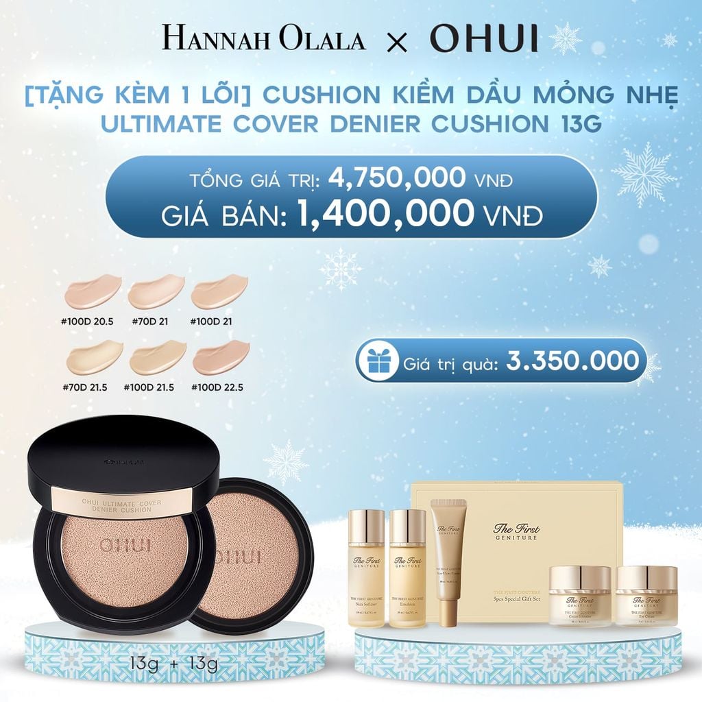  DEAL 1: PHẤN NƯỚC KIỀM DẦU MỎNG NHẸ OHUI ULTIMATE COVER DENIER CUSHION (13G*2) 