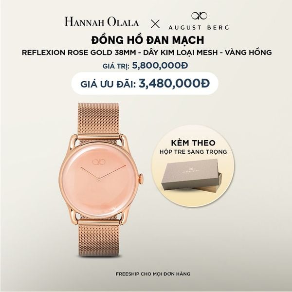  DEAL 1: ĐỒNG HỒ ĐAN MẠCH AUGUST BERG REFLEXION – MẶT MÀU ROSE GOLD 38MM, DÂY MESH MÀU ROSE GOLD 