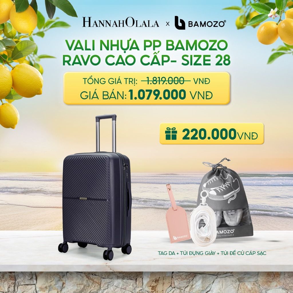  VALI BAMOZO RAVO NHỰA PP CAO CẤP CHỐNG VỠ (TẶNG 2 THẺ TAG DA CHỐNG THẤT LẠC, 2 TÚI ĐỰNG GIÀY XÁM) - DEAL 6 - A1249 