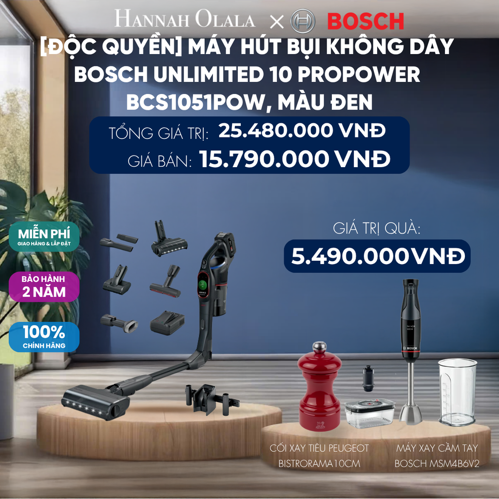  [ĐỘC QUYỀN] MÁY HÚT BỤI KHÔNG DÂY BOSCH UNLIMITED 10 PROPOWER BCS1051POW, MÀU ĐEN. 