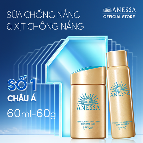  DEAL 4: COMBO SỮA CHỐNG NẮNG KIỀM DẦU & XỊT CHỐNG NẮNG BẢO VỆ CHO MẶT - TOÀN THÂN ANESSA GOLD MILK 60ML + GOLD SPRAY 60G 