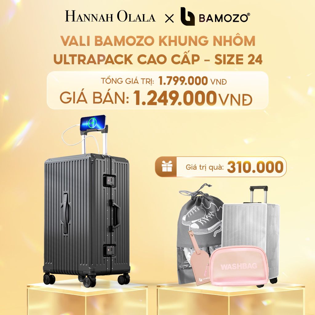  C290_DEAL 5: VALI BAMOZO KHUNG NHÔM ULTRAPACK CAO CẤP (TẶNG BỌC VALI CC TRONG SUỐT + TÚI ĐỰNG GIÀY + THẺ TÊN DA + TÚI MỸ PHẨM VỎ SÒ) 