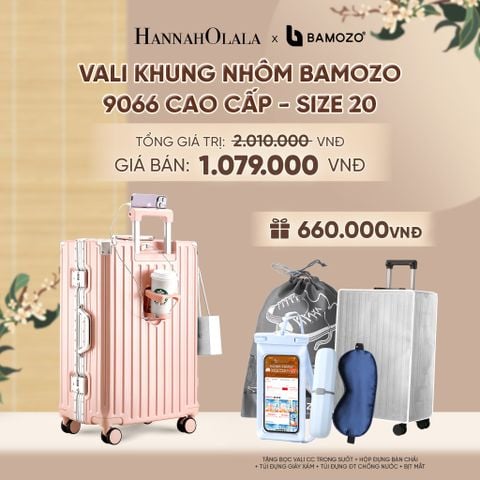  VALI BAMOZO KHUNG NHÔM 9066 BẢN CAO CẤP (TẶNG BỌC VALI CC TRONG SUỐT + HỘP ĐỰNG BÀN CHẢI + TÚI ĐỰNG GIÀY XÁM + TÚI ĐỰNG ĐT CHỐNG NƯỚC + BỊT MẮT) - A2508 