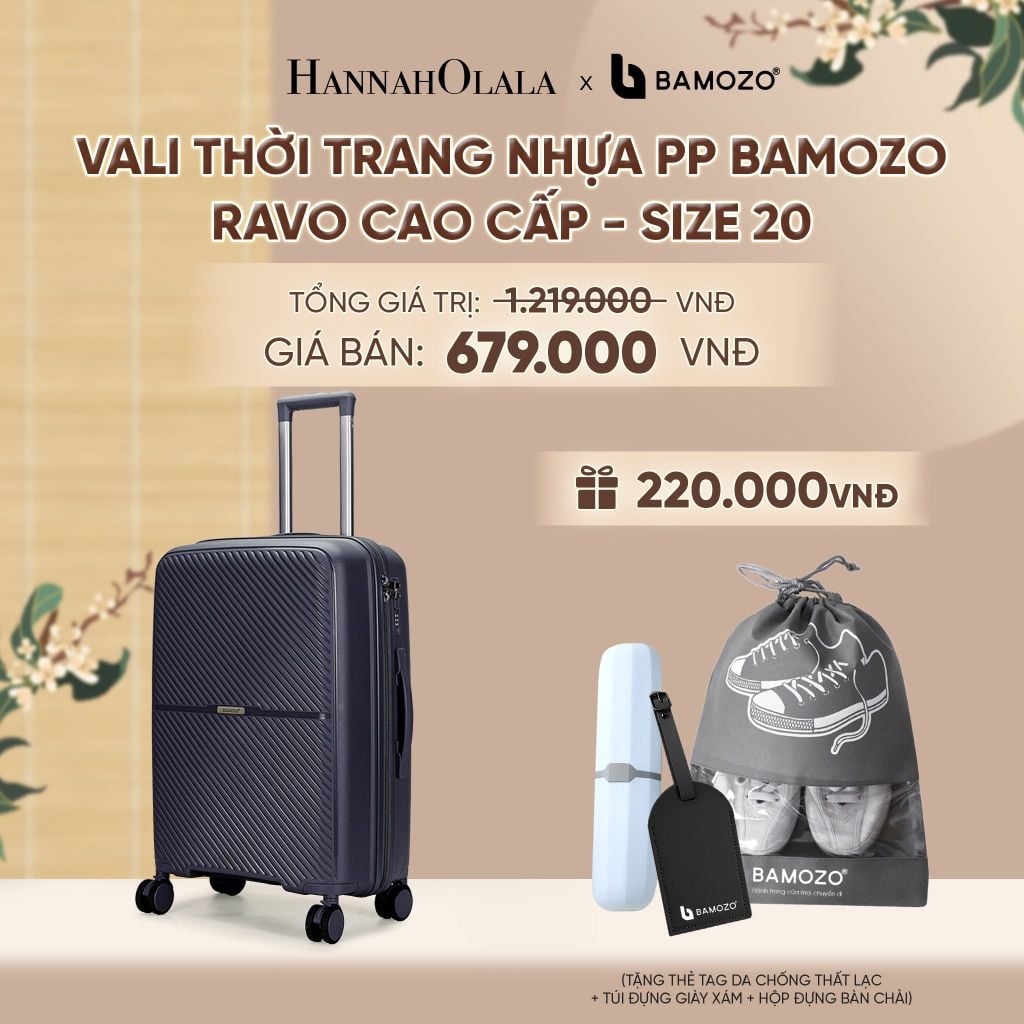  VALI BAMOZO RAVO NHỰA PP CAO CẤP CHỐNG VỠ (TẶNG THẺ TAG DA CHỐNG THẤT LẠC + TÚI ĐỰNG GIÀY XÁM + HỘP ĐỰNG BÀN CHẢI) - A2567 