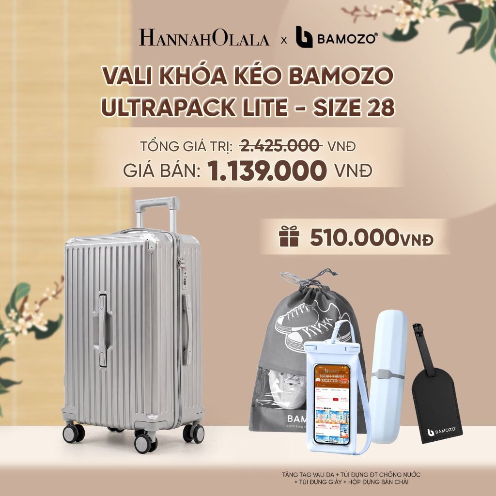  VALI BAMOZO ULTRAPACK LITE CAO CẤP BẢN KHÓA KÉO ( (TẶNG TAG VALI DA + TÚI ĐỰNG ĐT CHỐNG NƯỚC + TÚI ĐỰNG GIÀY + HỘP ĐỰNG BÀN CHẢI) - A2469 