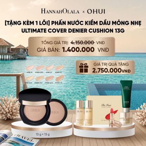  [TẶNG KÈM 1 LÕI] PHẤN NƯỚC KIỀM DẦU MỎNG NHẸ OHUI ULTIMATE COVER DENIER CUSHION 13G_ D1695 