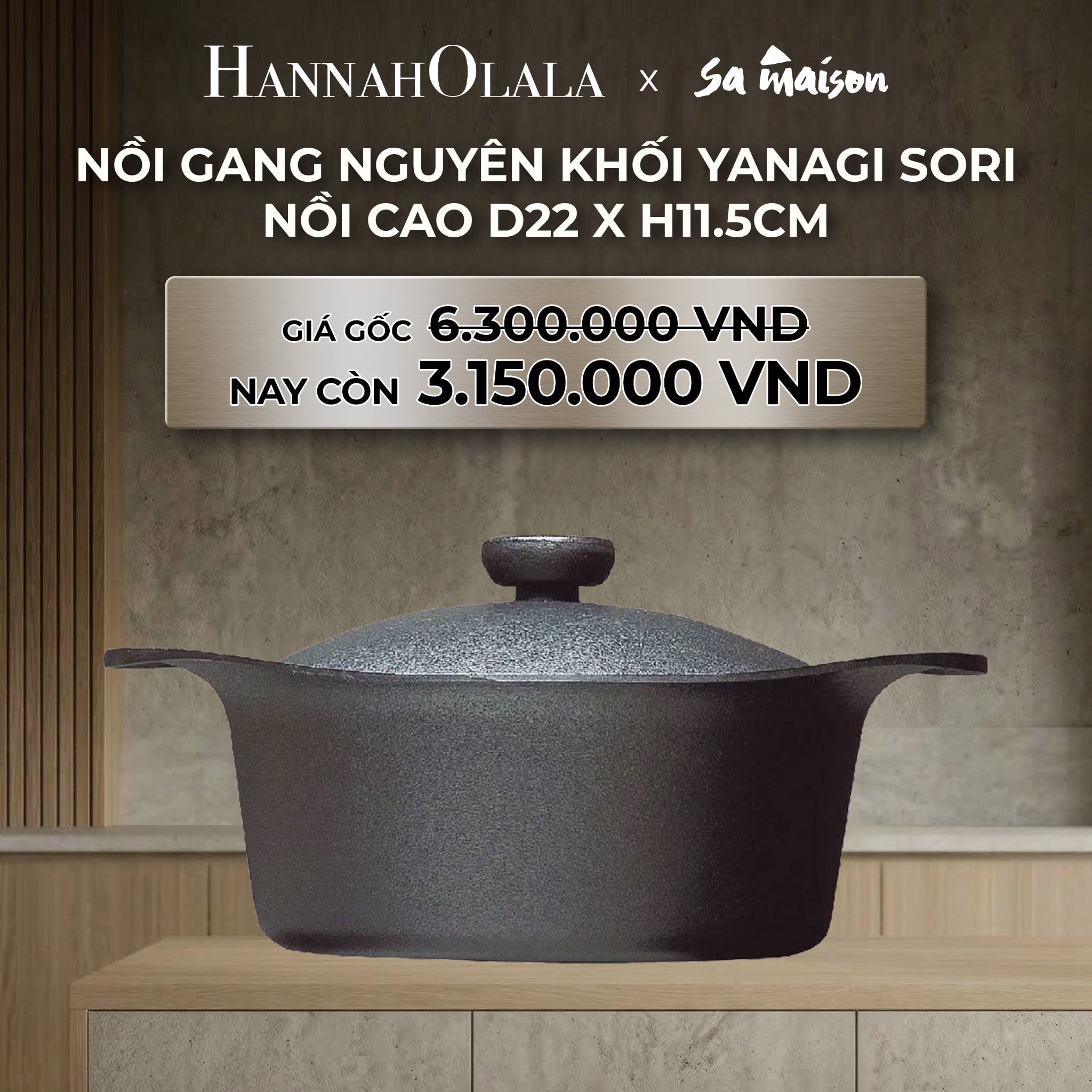 Bộ Nồi Chảo Gang Nguyên Khối Yanagi Sori Nhật Bản