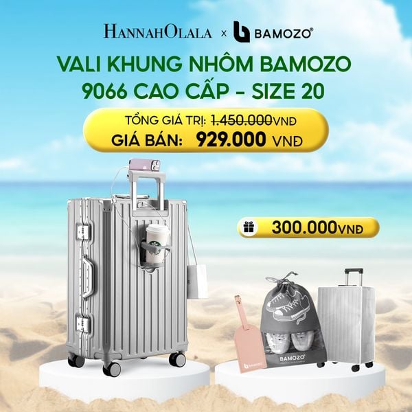  VALI BAMOZO KHUNG NHÔM 9066 BẢN CAO CẤP (TẶNG BỌC VALI CC TRONG SUỐT + THẺ TAG DA CHỐNG THẤT LẠC + TÚI ĐỰNG GIÀY XÁM 