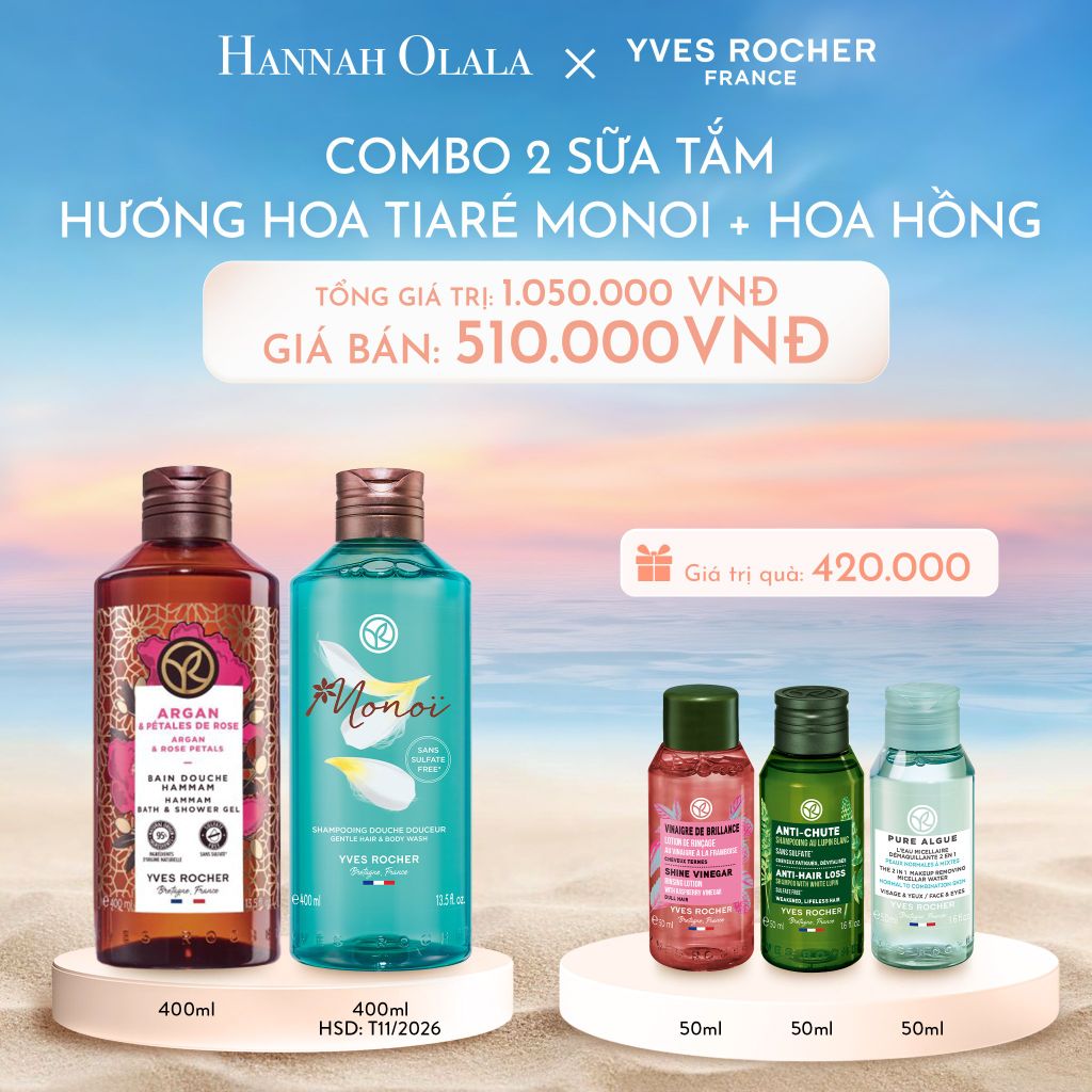  C1089_DEAL 1: COMBO 2 SỮA TẮM HƯƠNG HOA TIARÉ MONOI + HOA HỒNG 