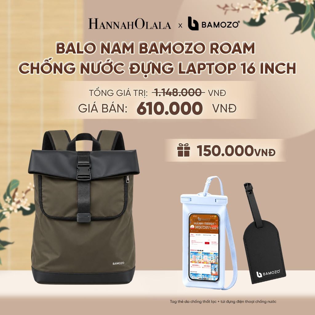  BALO NAM BAMOZO ROAM CHỐNG NƯỚC ĐỰNG LAPTOP 16 INCH, BALO ĐI LÀM CÔNG SỞ DU LỊCH CAO CẤP (TAG THẺ DA CHỐNG THẤT LẠC + TÚI ĐỰNG ĐIỆN THOẠI CHỐNG NƯỚC) - A2488 