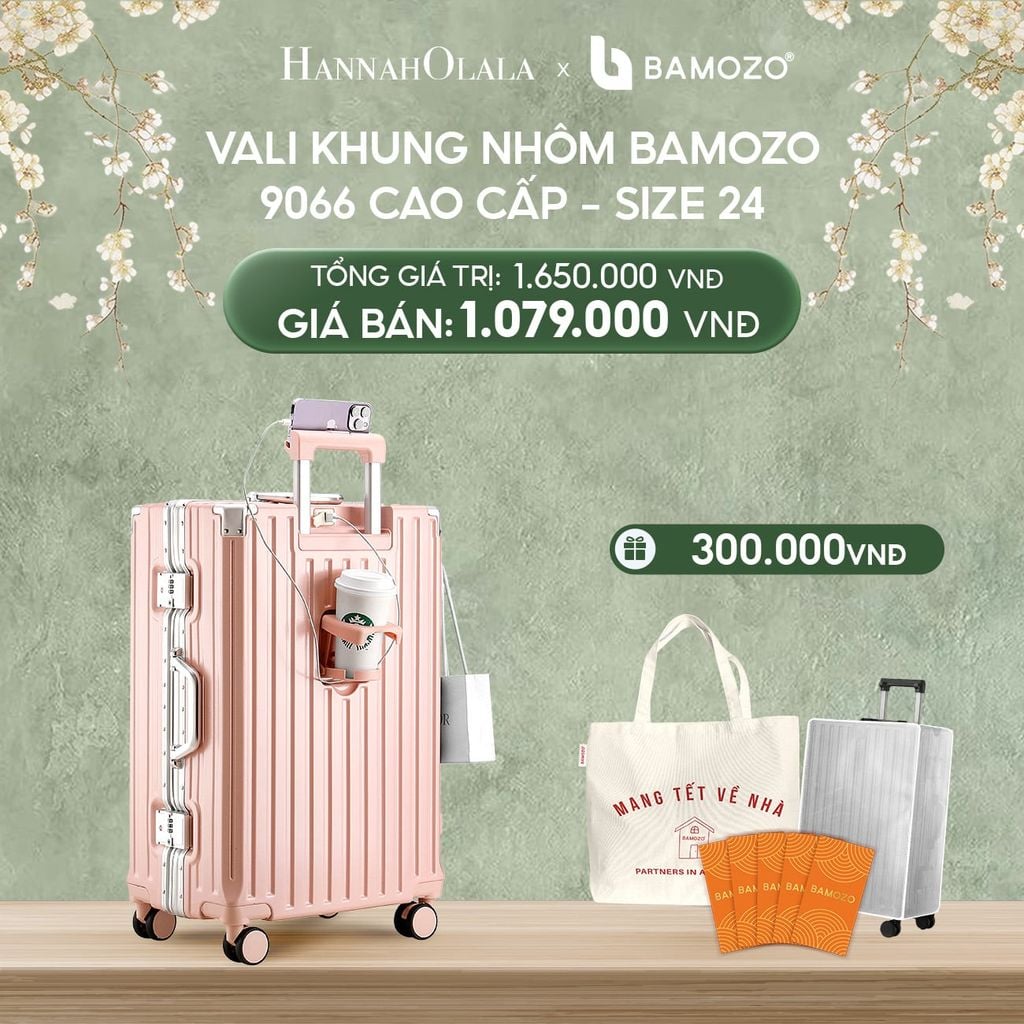  DEAL 2: VALI BAMOZO KHUNG NHÔM 9066 BẢN CAO CẤP (TẶNG BỌC VALI CC TRONG SUỐT + TỆP LÌ XÌ TẾT + TÚI TOTE) 