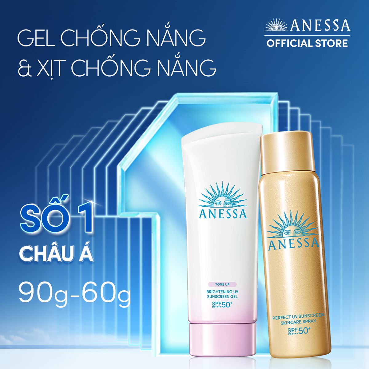  DEAL 12: COMBO GEL CHỐNG NẮNG DƯỠNG SÁNG NÂNG TÔNG & HIỆU CHỈNH SẮC TÍM ANESSA BRIGHTENING GEL SPF50+ PA++++ 90G + GOLD SPRAY 60G 