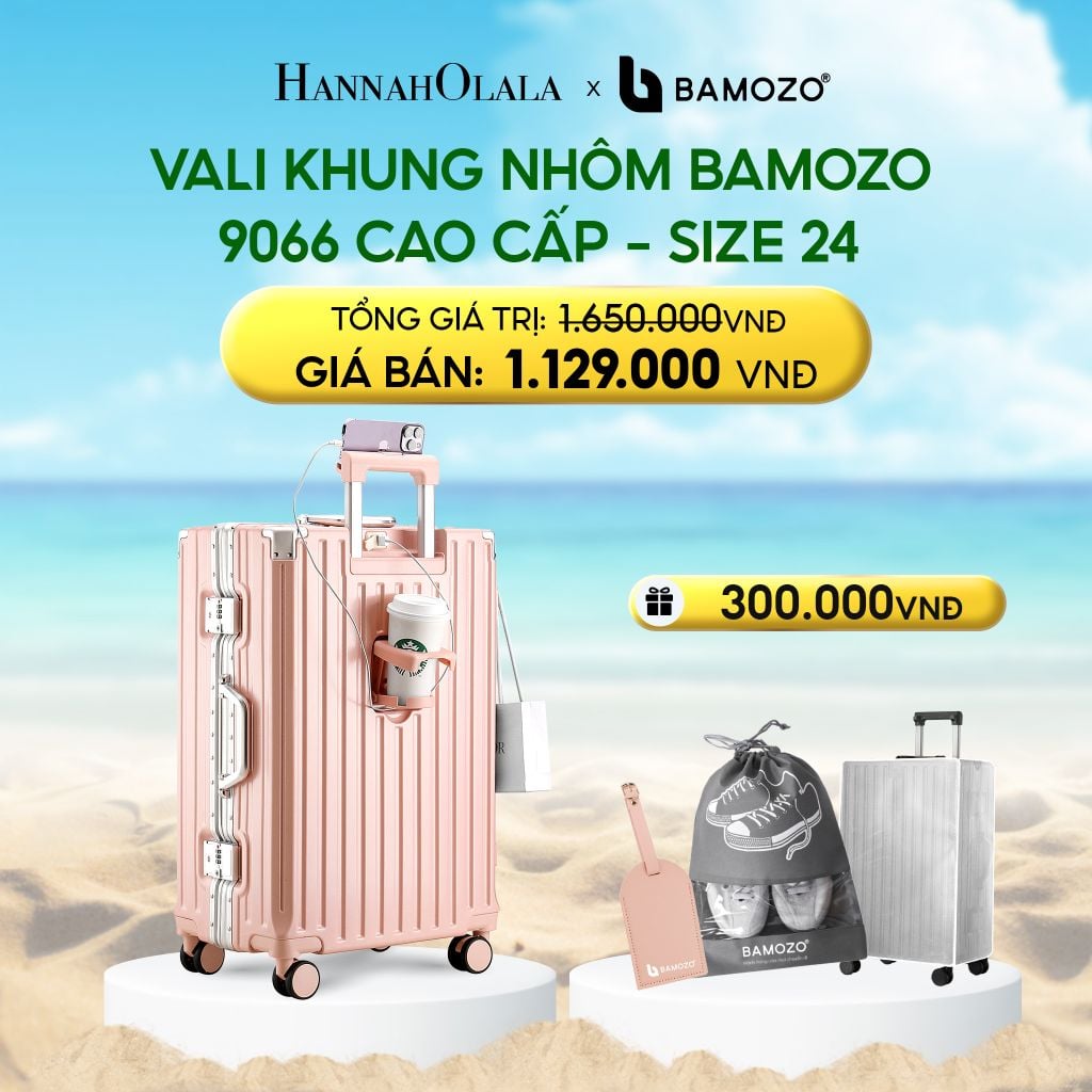  DEAL 2: VALI BAMOZO KHUNG NHÔM 9066 BẢN CAO CẤP (TẶNG BỌC VALI CC TRONG SUỐT + THẺ TAG DA CHỐNG THẤT LẠC + TÚI ĐỰNG GIÀY XÁM 