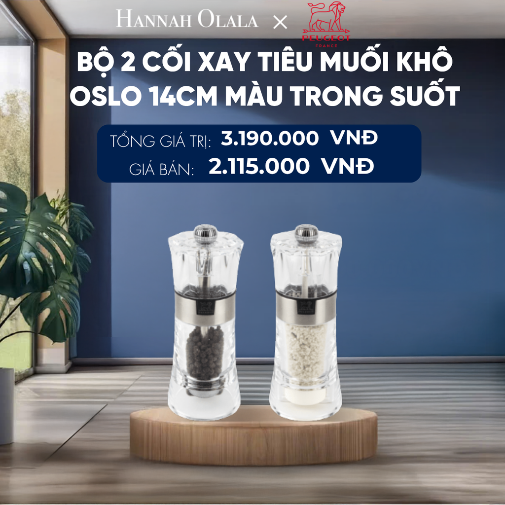  BỘ 2 CỐI XAY TIÊU MUỐI KHÔ OSLO 14CM
MÀU TRONG SUỐT 