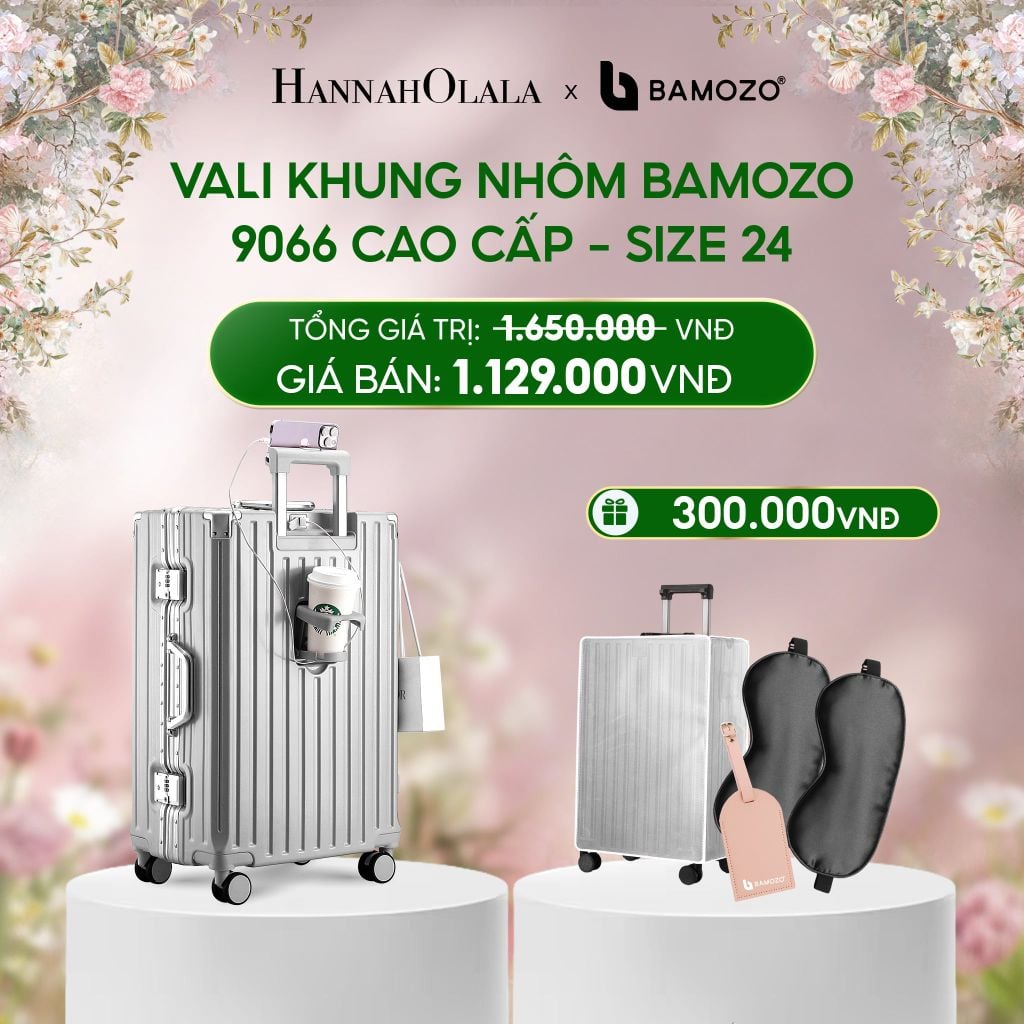  E1527_DEAL 2: VALI BAMOZO KHUNG NHÔM 9066 BẢN CAO CẤP (TẶNG BỌC VALI CC TRONG SUỐT + THẺ TAG DA CHỐNG THẤT LẠC + TÚI TOTE) 
