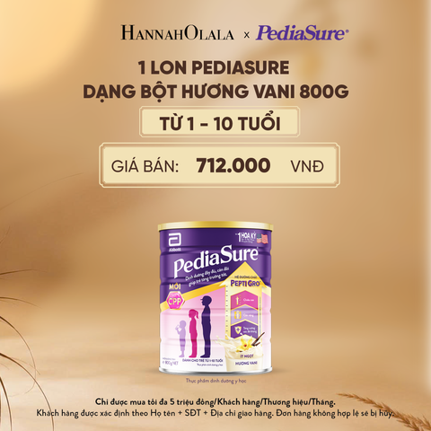  1 LON PEDIASURE DẠNG BỘT HƯƠNG VANI 800G (DÙNG CHO BÉ 1-10 TUỔI) - E160 