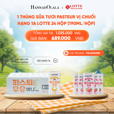  DEAL 1: 1 THÙNG SỮA TƯƠI PASTEUR VỊ CHUỐI HẠNG 1A LOTTE 24 HỘP (190ml/hộp) 