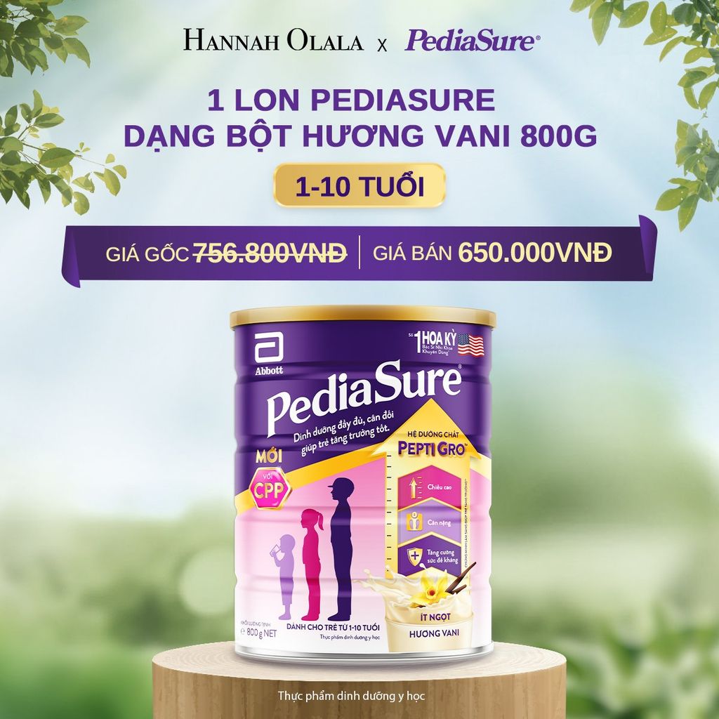  DEAL 1: 1 LON PEDIASURE DẠNG BỘT HƯƠNG VANI 800G 