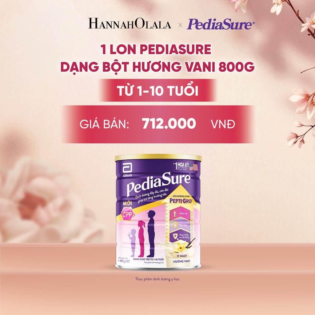  1 LON PEDIASURE DẠNG BỘT HƯƠNG VANI 800G (DÙNG CHO BÉ 1-10 TUỔI) DEAL 1: - A1986 