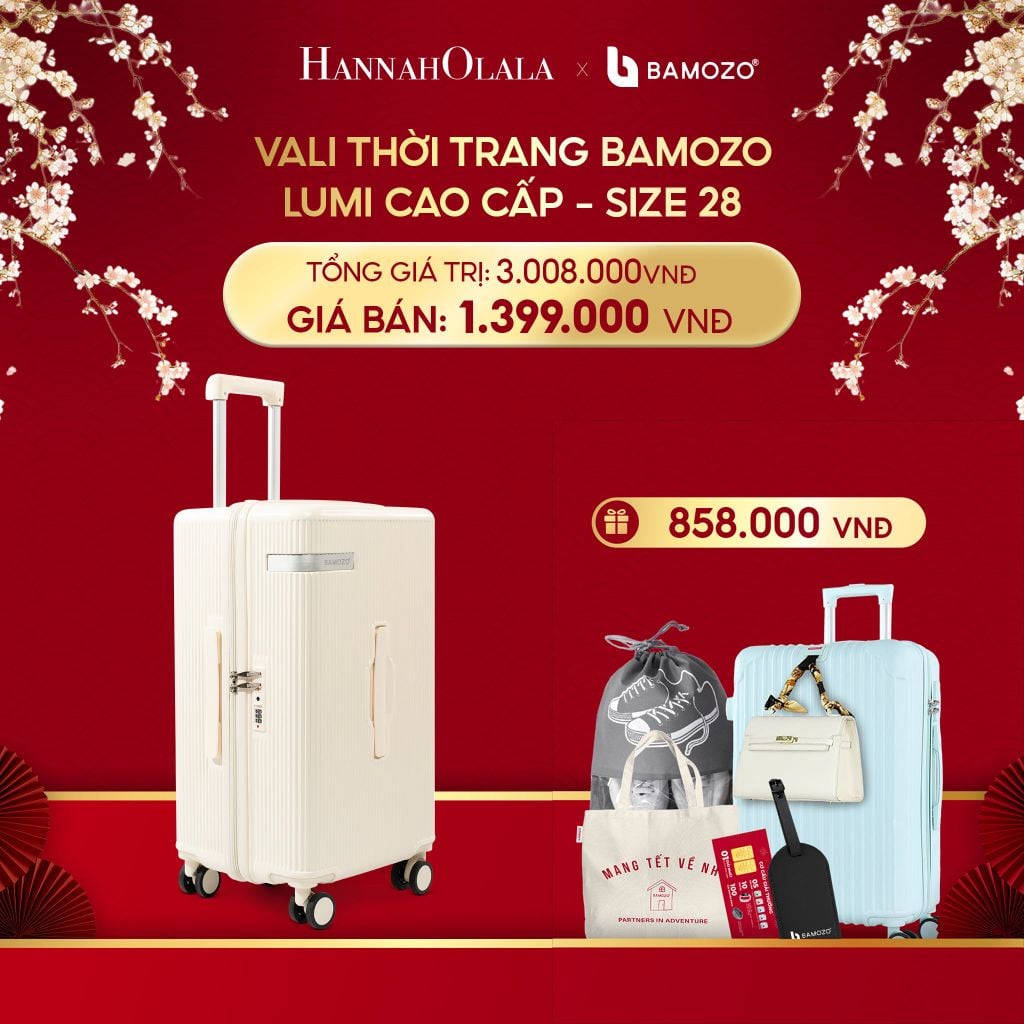  A1022_DEAL 6: [DEAL SỐC] VALI BAMOZO LUMISPACE CAO CẤP (TẶNG VALI BAMOZO 8801C + TẶNG TAG DA CHỐNG THẤT LẠC, THẺ CÀO TRÚNG THƯỞNG, TÚI TOTE, TÚI ĐỰNG GIÀY XÁM) 